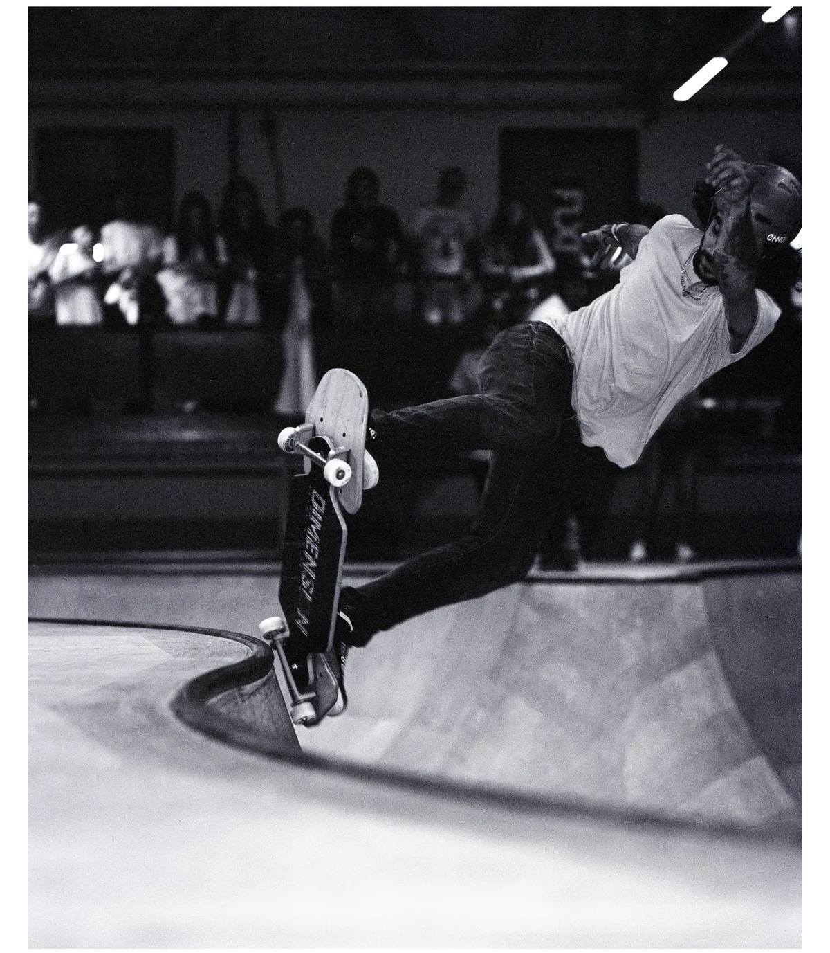 Black-and-white streetboard photograph Miguel identified during the interview as one of his favourite analog images.