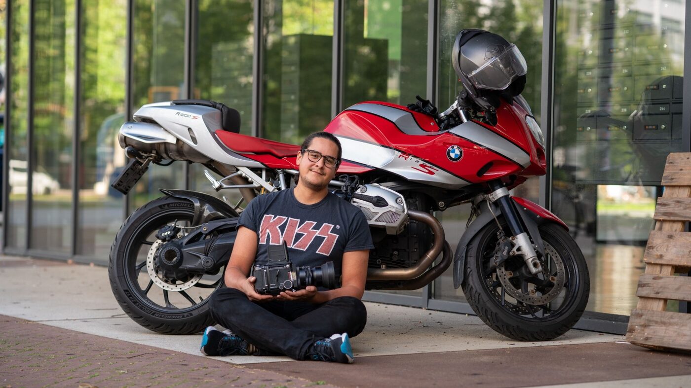 Miguel Soto with a medium-format camera in Eindhoven.