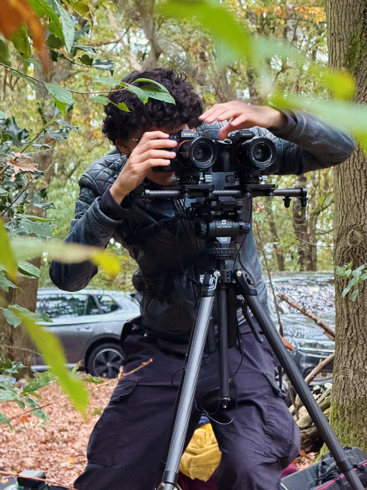 Elwin Rijken achter zijn dubbele camera-opstelling voor stereoscopische 3D-fotografie.