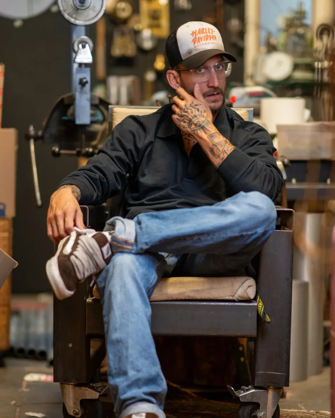 Stan Kuipers seated in the Wickie Design workshop at Sectie-C in Eindhoven.