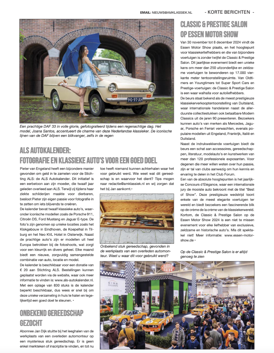 Publicatie over de ALS Autokalender 2025 in Auto Motor Klassiek