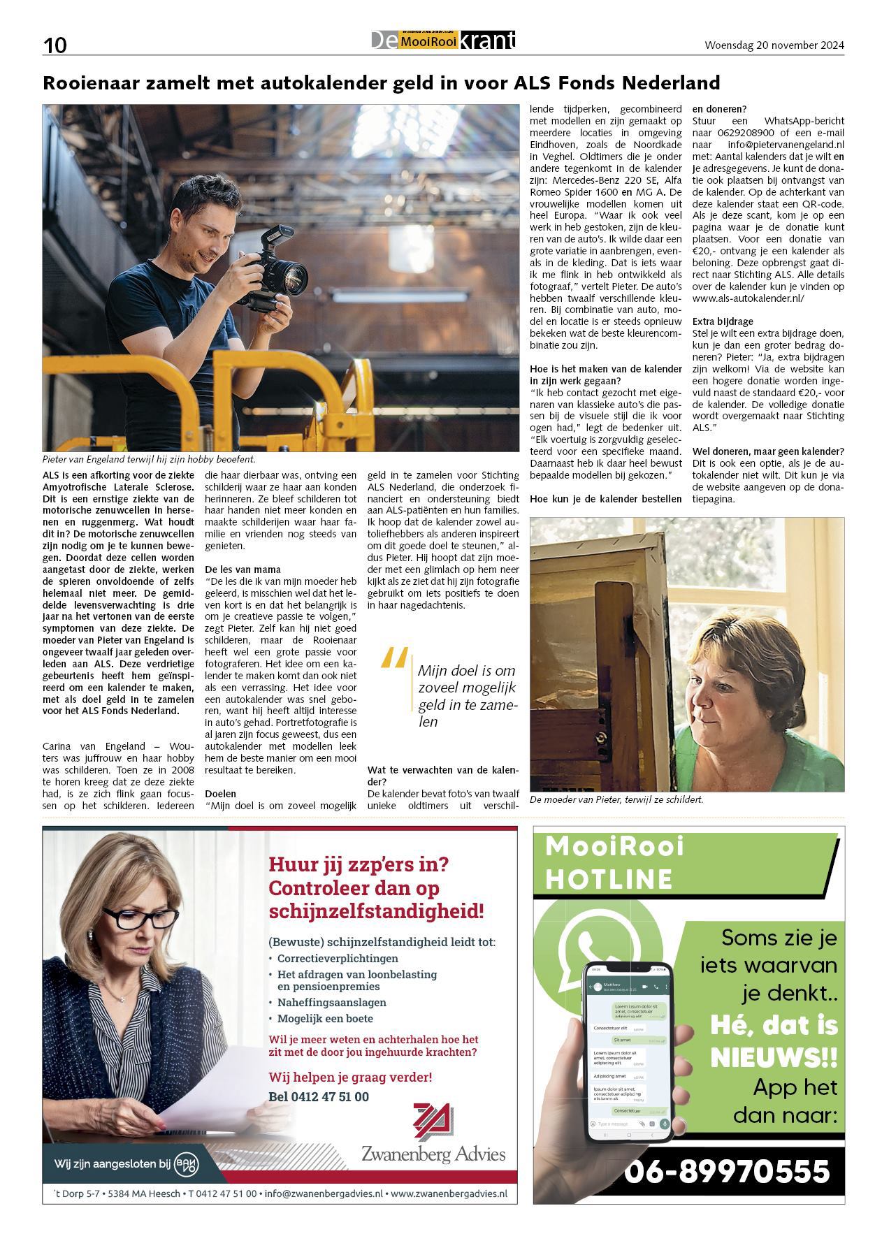 Publicatie over de ALS Autokalender 2025 in Mooi Rooi